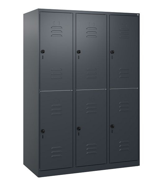 C+P Doppelstöckiger Spind Classic PLUS, 3 Abteile, 1700x1200x500mm, 7016/7016, Drehriegel, 0803007-32 S10010