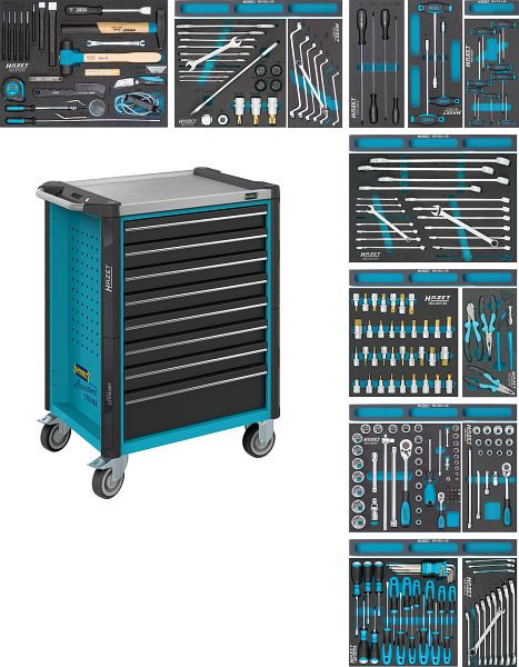 Hazet Werkstattwagen Assistent, Schubfächer, flach: 8x 77x522x398 mm, Anzahl Werkzeuge: 244, 179NX-8/244