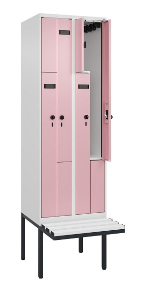 C+P Z-Spind Evolo PLUS, Bank, 4 Fächer, 2120x600x815mm, 9016/3015, Drehriegel, Material Sitzfläche Kunststoff, 0490437-204 S10072
