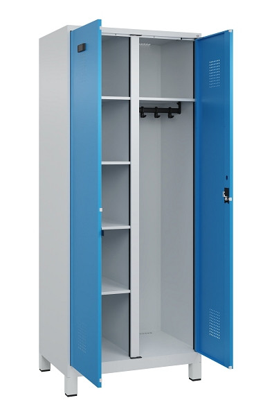 C+P Wäsche-/Garderobenspind Evolo PLUS, mit Füßen, 2 Abteile, 1950x800x500mm, 7, Frontfarbe RAL 5012 Lichtblau, Zylinderschloss, 049610-22 S10034
