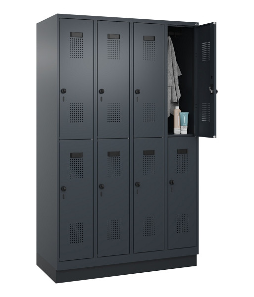 C+P Doppelstöckiger Spind Evolo PLUS, mit Sockel, 8 Fächer, 1950x1200x500mm, 701, RAL 7016 Anthrazitgrau, Drehriegel, 049320-40 S10016