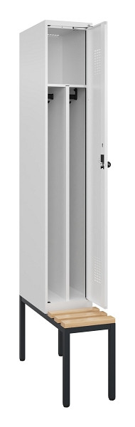 C+P Spind Evolo PLUS, 1 Abteile, 2120x300x815mm, 9016/9016, Haken 4, Drehriegel, Sitzfläche Buche-Hartholz, Sitzbank, 0490507-10F S10020