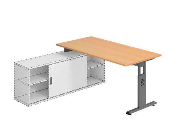Hammerbacher Anbauschreibtisch T-Fuß 160x80cm Buche/Graphit, VOSE16/6/G