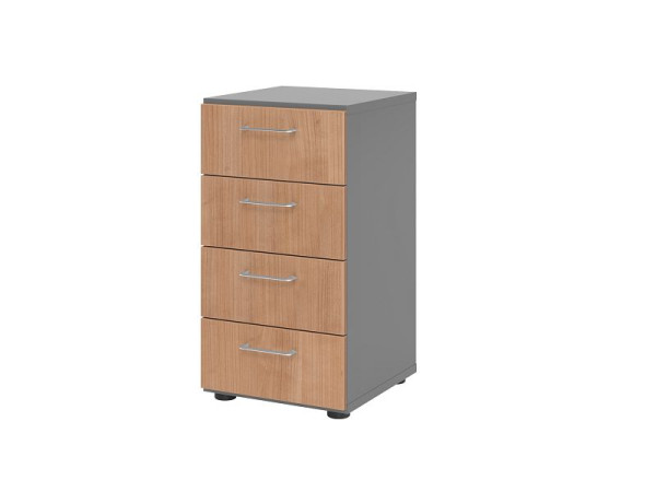 Hammerbacher Schubladenschrank 2OH, 4 Schübe, BS Graphit/Nussbaum, 40 x 41,7 x 74,8 cm, 4 Schubkästen, Metallgriff, V924S4/G/N/BS