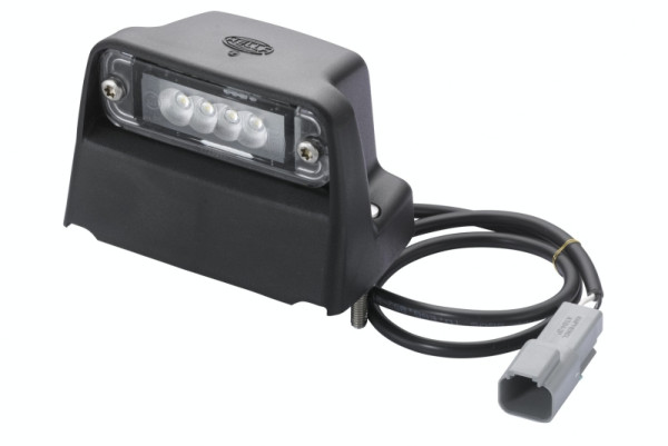 HELLA Kennzeichenleuchte, LED, 24V, Anbau/geschraubt, Lichtscheibenfarbe: glasklar, Kabel: 550mm, Stecker: AMP, seitlicher Anbau/außen, 2KA 010 278-181