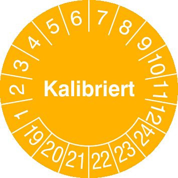 SafetyMarking Prüfplakette - mit Jahresfarbe, Kalibriert, Prüfzeitraum: 19-24, Ø 3 cm, Folie, selbstklebend, VE: 15 Stück/Bogen, 30.0779-19-24