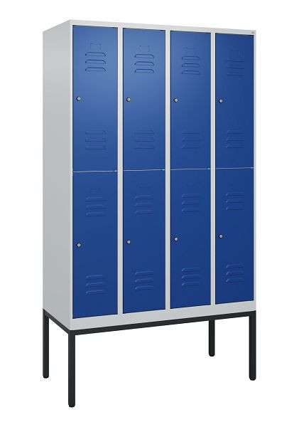 C+P Doppelstöckiger Spind Classic PLUS, Gestell, 4 Abteile, 2120x1200x500mm, 7035/5010, Zylinderschlösser, 0803307-40 S10018