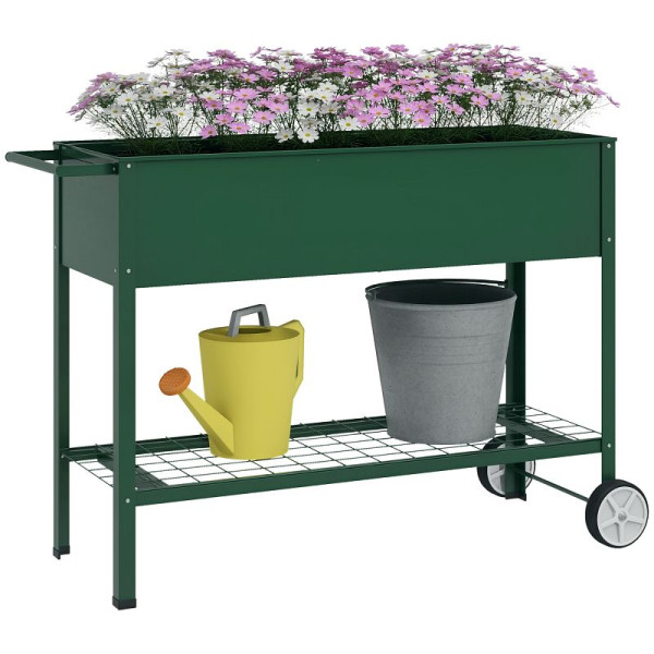 Outsunny Hochbeet Pflanzbeet Pflanzkasten, 1 Ablage, 2 Rollen, 109 cm x 44 cm x 80 cm, Grün, 845-384V01GN