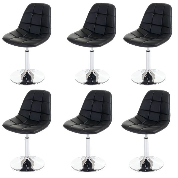 Mendler 6er-Set Esszimmerstuhl HWC-A60, Stuhl Drehstuhl, Chrom, Kunstleder schwarz, 47837+47837+47837