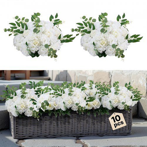 VEVOR Kunstblumen, VE: 10 Stück, 450 mm, weiße Rosen, Blumenkugeln, künstliche Bouquets für Hochzeits-Tafelaufsätze, Tischdeko, ZSHQQXBS177IOA155001V0