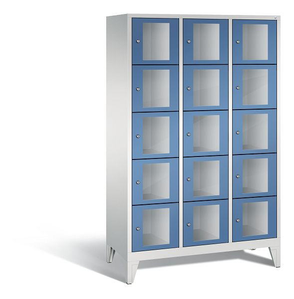 C+P Schließfachschrank Classic, 15 Fächer, H1850xB1200xT500 mm, Grau/Fernblau, 8010A325 S10022