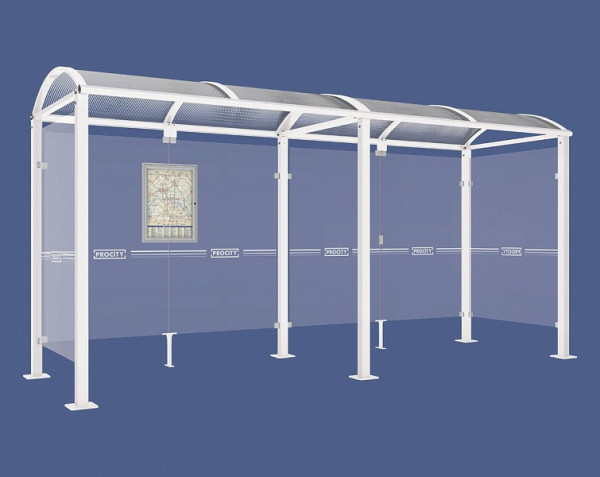 Procity Wartehalle Vierkantrohr - 2 Seitenverkleidungen, Farbe RAL 9010, Maße: Breite 5000 x Höhe 2560 x Tiefe 1600 mm, 529319.9010