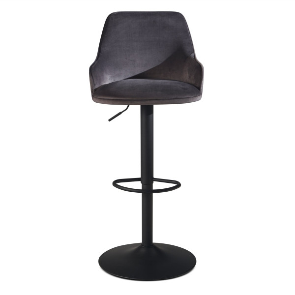 Wohnling Barhocker Samt Grau Hocker mit Lehne 86 - 106 cm, Höhenverstellbar 100 kg, Barstuhl mit Metall-Trompetenfuß, 45 x 45 x 106 cm, WL7.006