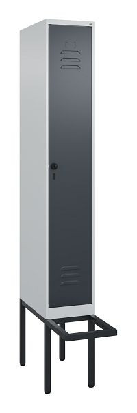 C+P Umkleidespind Classic PLUS, 2120x300x815mm, 7035/7016, Drehriegel, Buche-Sitzleisten, je 2 Doppel-Haken, 0800407-10F S10008