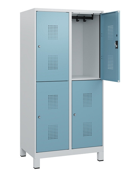 C+P Doppelstöckiger Spind Evolo PLUS, Füße, 4 Fächer, 1630x800x500mm, 7035/0010, Zylinderschloss, 0493105-22 S10035