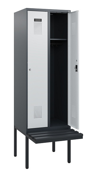 C+P Spind Evolo PLUS, 2 Abteile, 1950x600x815mm, 7016/7035, Zylinderschloss, Material Sitzfläche Kunststoff, 0490405-20 S10098