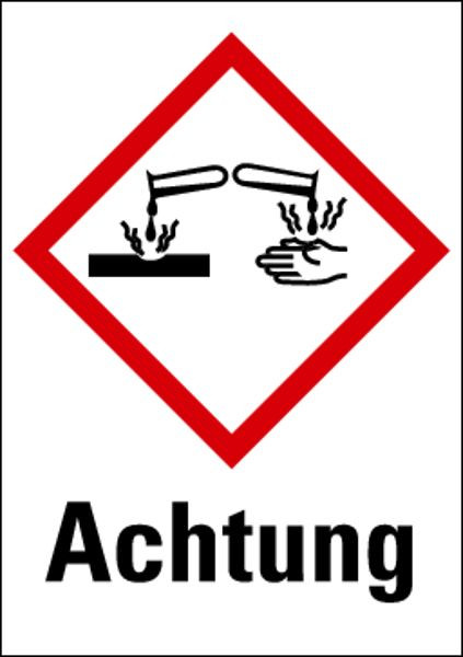 Schilder Klar Gefahrstoffkennzeichnung Achtung Ätzend, auf Bogen à 16 Stück, 20x29 mm Folie selbstklebend, 478/67