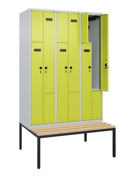 C+P Z-Spind Evolo PLUS, Bank, 6 Fächer, 2120x1200x815mm, 7035/0024, Drehriegel, Sitzfläche Buche-Hartholz, Sitzbank, 0490537-326 S10011