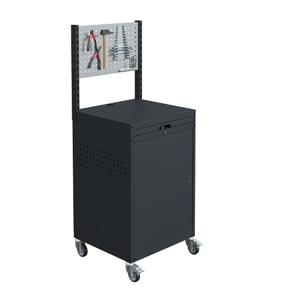 SOFAME mobiler MODULINFO Schrank B695 x T 660 x H 1005 mm mit Lochplatte, Lichtgrau RAL 7035, W040010036GCGC