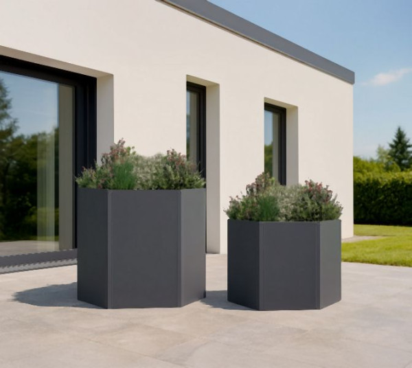 Westmann Metall Hochbeete 6-eckig, Varia Set, 2er-Set Anthrazit, 100x200x77cm, WMHPS-2502SET