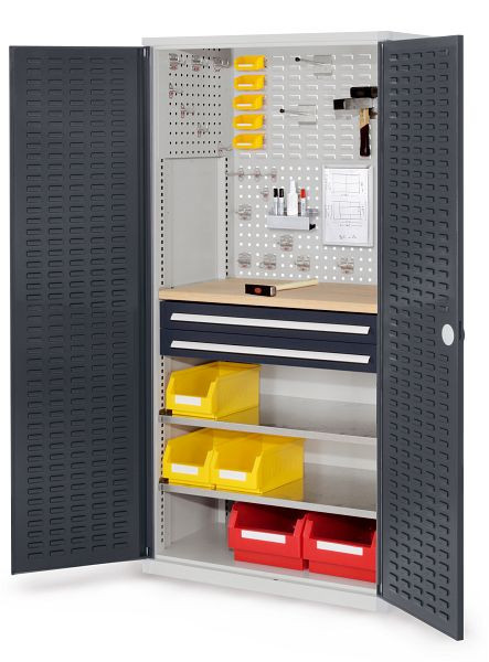 Kappes RasterPlan Schubladenschrank, Modell 24, RAL 7035/7016, Türinnenseite: Schlitzplatten 1950 x 1000 x 600 mm, mm 2 Schubladen H 100 mm, 1460.04.4024