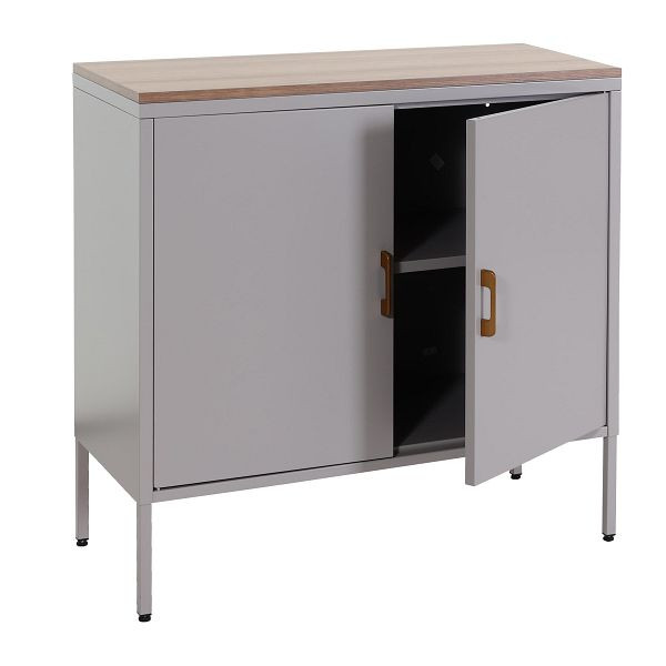 Mendler Kommode HWC-L84, Sideboard Schrank Anrichte, 2 Türen Metall 90x90x40cm, Melamin beschichtet, grau, 101928