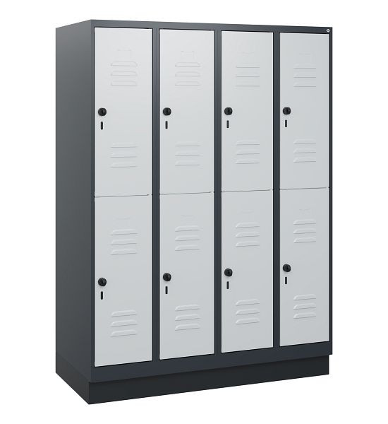 C+P Doppelstöckiger Spind Classic PLUS, Sockel, 4 Abteile, 1630x1200x500mm, 7016/7035, Drehriegel, 0803205-40 S10013