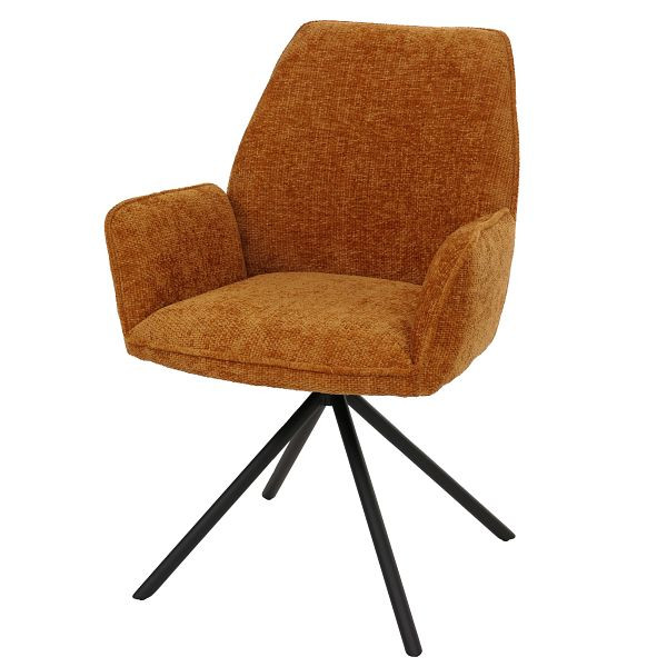 Mendler Esszimmerstuhl HWC-G67, Küchenstuhl Stuhl mit Armlehne, drehbar Auto-Position, Chenille Öko-Tex FSC®, senfgelb, 122256