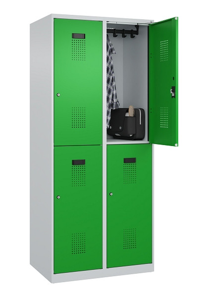 C+P Doppelstöckiger Spind Evolo PLUS, 4 Fächer, 1850x800x500mm, 7035/6037, Zylinderschloss, 049300-22 S10038