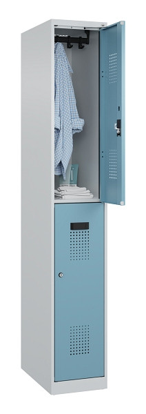 C+P Doppelstöckiger Spind Evolo PLUS, 2 Fächer, 1850x300x500mm, 7035/0010, Zylinderschloss, 049300-10 S10036