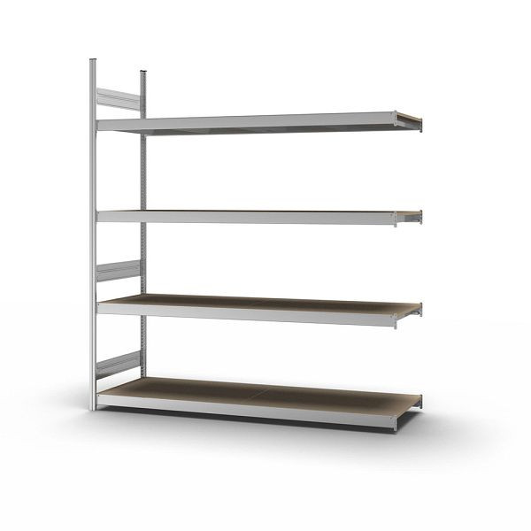 hofe Großfach-Anbauregal, 2500x600x2200 mm, 4 Fachebenen, Spanplatte verzinkt, 350 kg Fachlast, 1750 kg Feldlast, zweiseitige Bedienung, GZA25622S