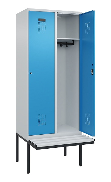C+P Spind Evolo PLUS, 2 Abteile, 2120x800x815mm, 7035/5012, Haken 4, Zylinderschloss, Material Sitzfläche Kunststoff, 0490407-22 S10088