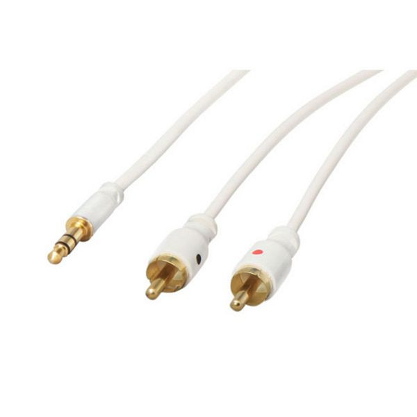 S-Conn Super Slim Audiokabel, 3,5mm Stereo Mini-Stecker auf 2x Cinchstecker, vergoldete Kontakte, Rundkabel, weiß, 1,5m, 33983-W