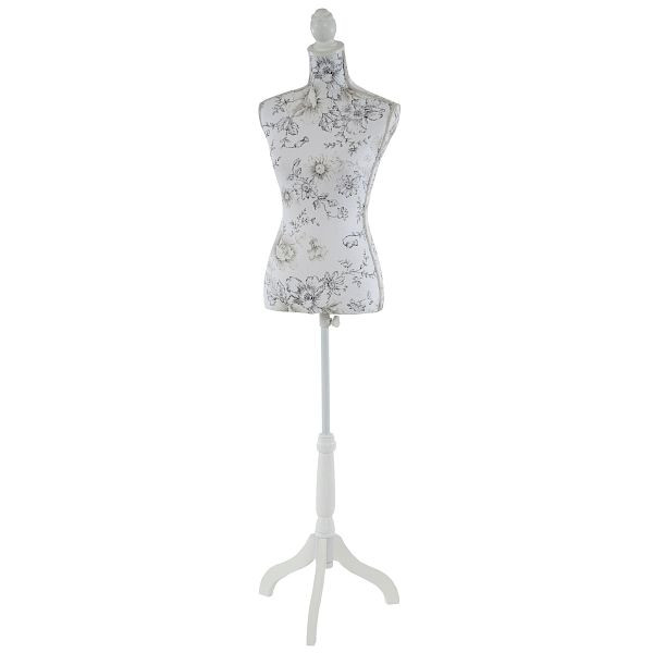 Mendler Schneiderpuppe T222, Schaufensterpuppe Torso weiblich, Fiberglas, Weiß mit Blumen, 35630