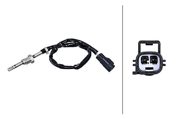 HELLA Sensor, Abgastemperatur - 2-polig - geschraubt - Kabel: 390mm, 6PT 010 376-401
