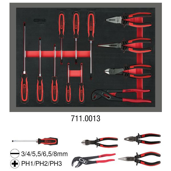 KS Tools Schraubendreher- und Zangen-Satz, 12-teilig in 1/1 Systemeinlage, 711.0013