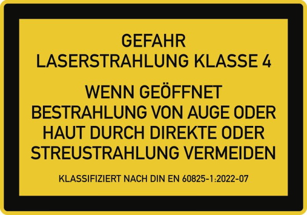 Moedel LASER KLASSE 4 DIN 60825-1, Textschild für Zugangsklappen, Folie, 200x140 mm, 59736