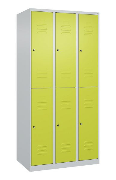C+P Doppelstöckiger Spind Classic PLUS, 3 Abteile, 1850x900x500mm, 7035/0024, Zylinderschlösser, 080300-30 S10047