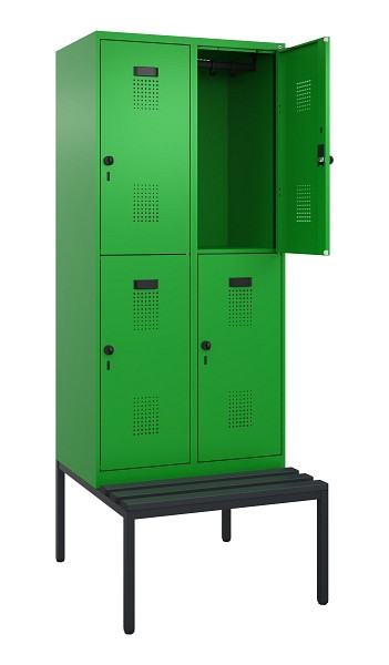 C+P Doppelstock-Spind Evolo PLUS, Bank, 4 Fächer, 2120x800x815mm, 6037/6037, Drehriegel, Sitzfläche Kunststoff, Sitzbank, 0493507-22 S10107