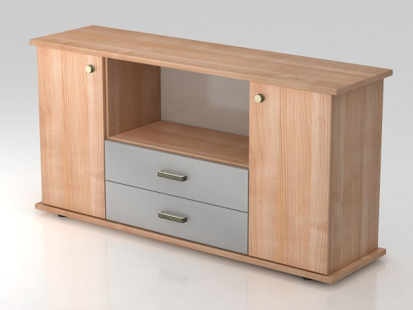 Hammerbacher Sideboard 2 Türen, 2, Schübe, Streifengriff Nussbaum/Nussbaum, 166,1x44,8x84 cm (BxTxH), VSBTS/N/N/SG