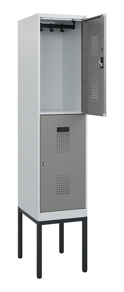 C+P Doppelstock-Spind Evolo PLUS, Gestell, 2 Fächer, 1950x400x500mm, 7035/0004, Zylinderschloss, 0493305-12 S10041