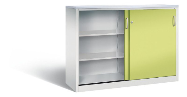 C+P Sideboard mit Schiebetüren Acurado, H1200xB1600xT500mm, Farbe: Lichtgrau / Viridingrün, Bügelgriff, 3 OH, 2157-1200 S10270