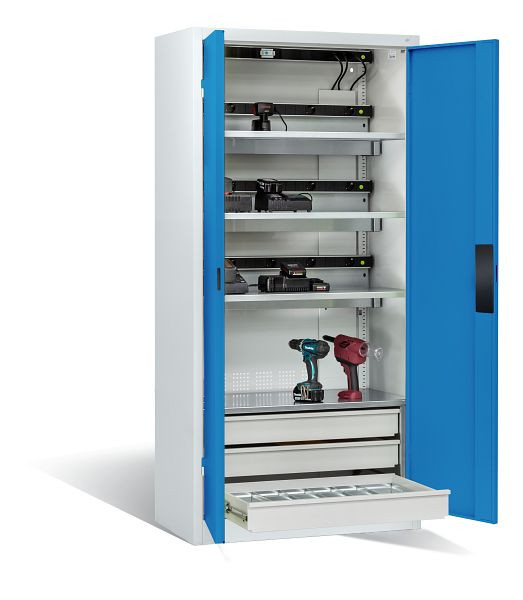 C+P Akkuladeschrank Comfort, H1950xB930xT500 mm, Lichtgrau/Lichtblau, 8921-05E3 S10018