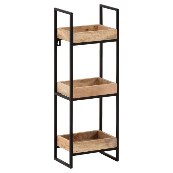 Wohnling Wandregal 27x77x18 cm Mango Massivholz/Metall Hängeregal Industrial, Design Schweberegal Rechteckig, mit 3 Ablagen & Metallrahmen, WL6.763