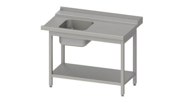 Stalgast Zulauftisch "Pro", Korbführung mit Gefälle, Grundboden und einem Becken 1800x750x880mm, Anbauseite rechts, Aufkantung, verschweißt, VZL18711RA
