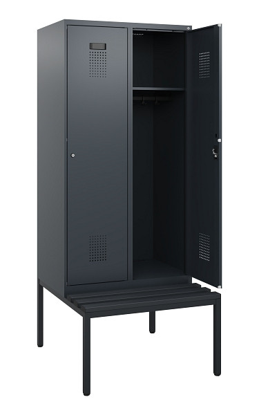 C+P Spind Evolo PLUS, 2 Abteile, 1950x800x815mm, 7016/7016, Zylinderschloss, Material Sitzfläche Kunststoff, Sitzbank, 0490505-22 S10097