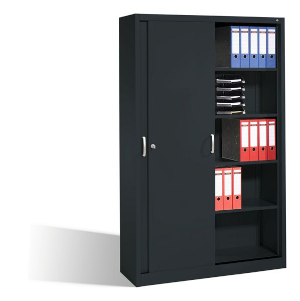 C+P Schiebetürenschrank Acurado, H1950xB1200xT400mm, Farbe: Schwarzgrau, Bügelgriff, 5 OH, 2040-00 S10173