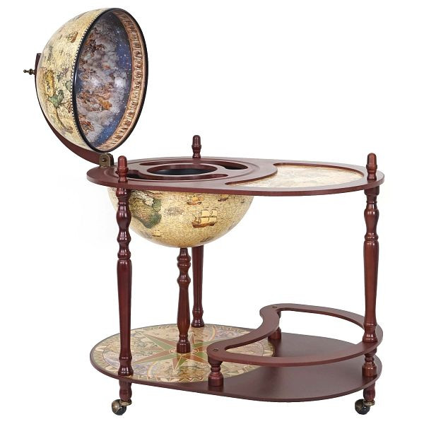 Mendler Globusbar mit Tisch HWC-D84, Minibar Hausbar Tischbar, Weltkugel Ø 42cm rollbar Eukalyptusholz, 64523+64524