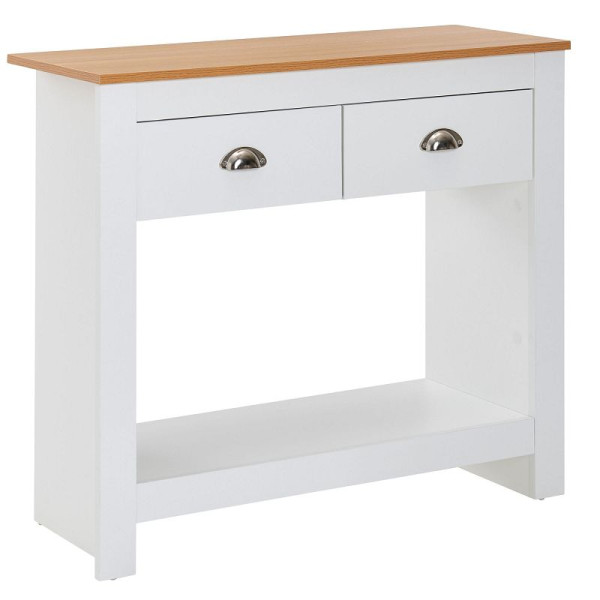 Wohnling Konsolentisch 85x35x76 cm Weiß/Eiche Design Anrichte Modern Schmal, Ablagetisch Flur mit Schubladen & Stauraum, Flurtisch Hoch, WL6.386