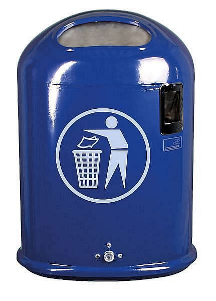 Renner Abfallbehälter oval, 45 L, mit Ascher, Chrom-Design, selbstschließende Federklappe im Einwurf, verzinkt, beschichtet, kobaltblau, 7034-10PB 5013